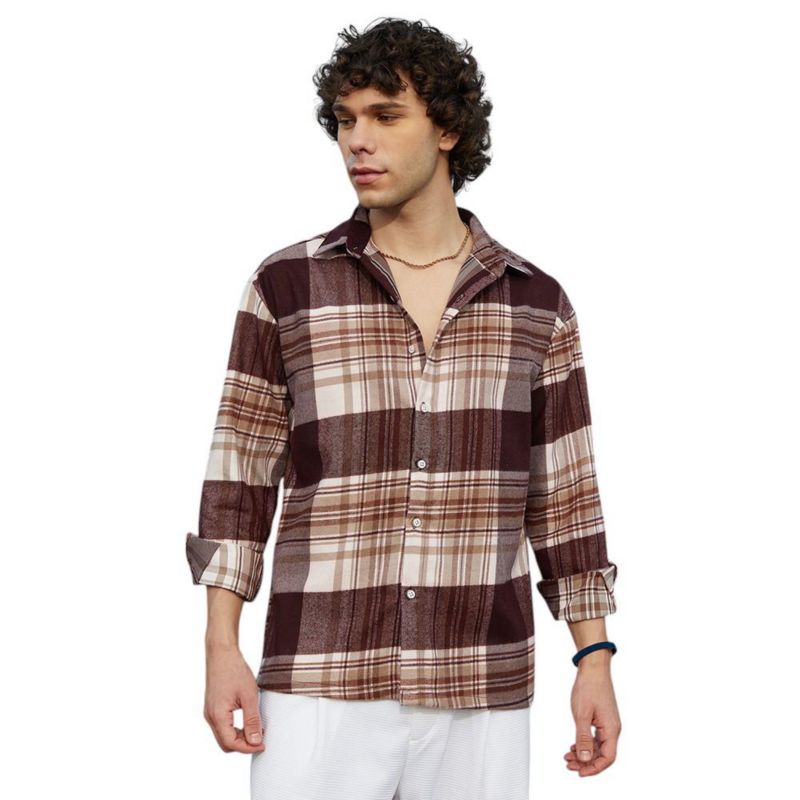 Men's Mocha Brown Plaid Oversized Shirt