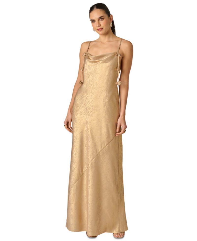Women's Foiled Chiffon Cowl Neck Long Dress
