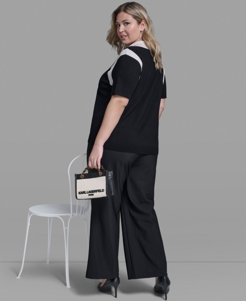 Plus Size Solid Short-Sleeve Polo Sweater