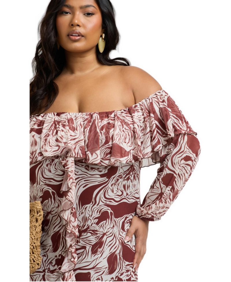 Women's Curve Ruffle Bardot Midaxi Dress