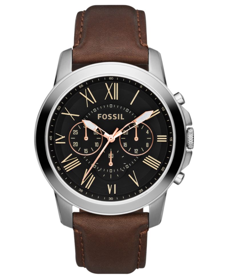 Men's Chronograph Grant Brown Leather Strap Watch 44mm