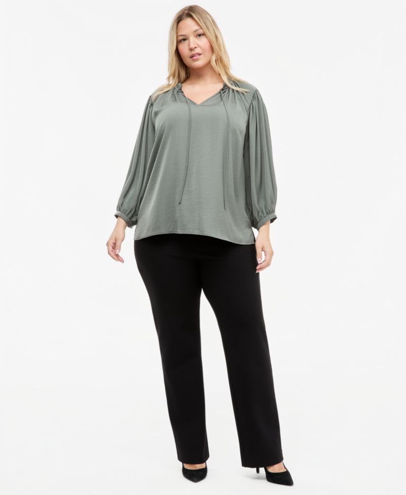 Plus Size Raglan-Sleeve Peasant Blouse