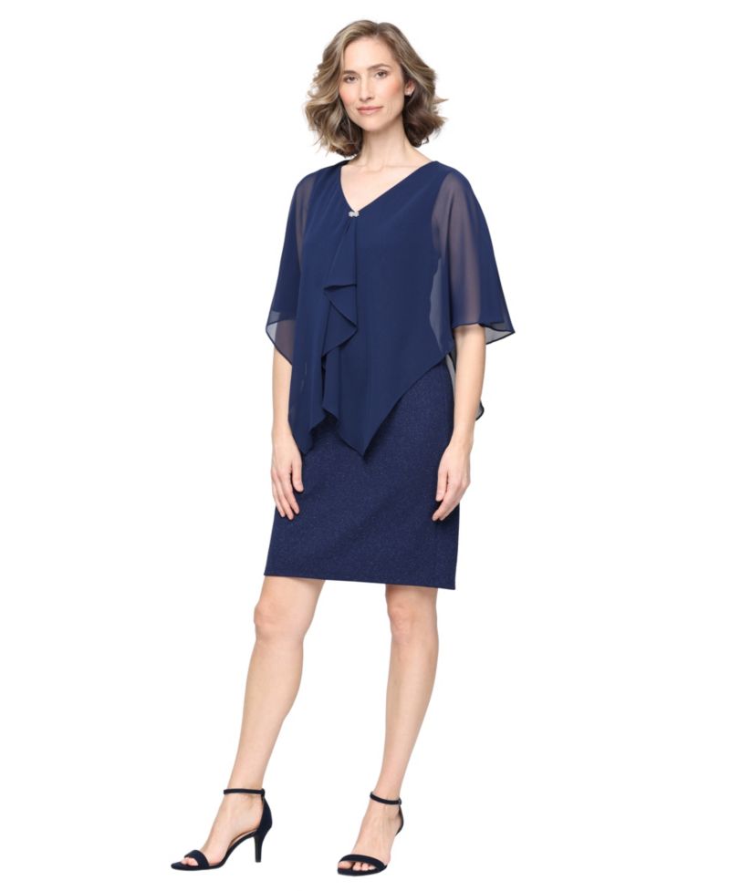 Women's Glitter-Knit Short-Sleeve V-Neck Dress