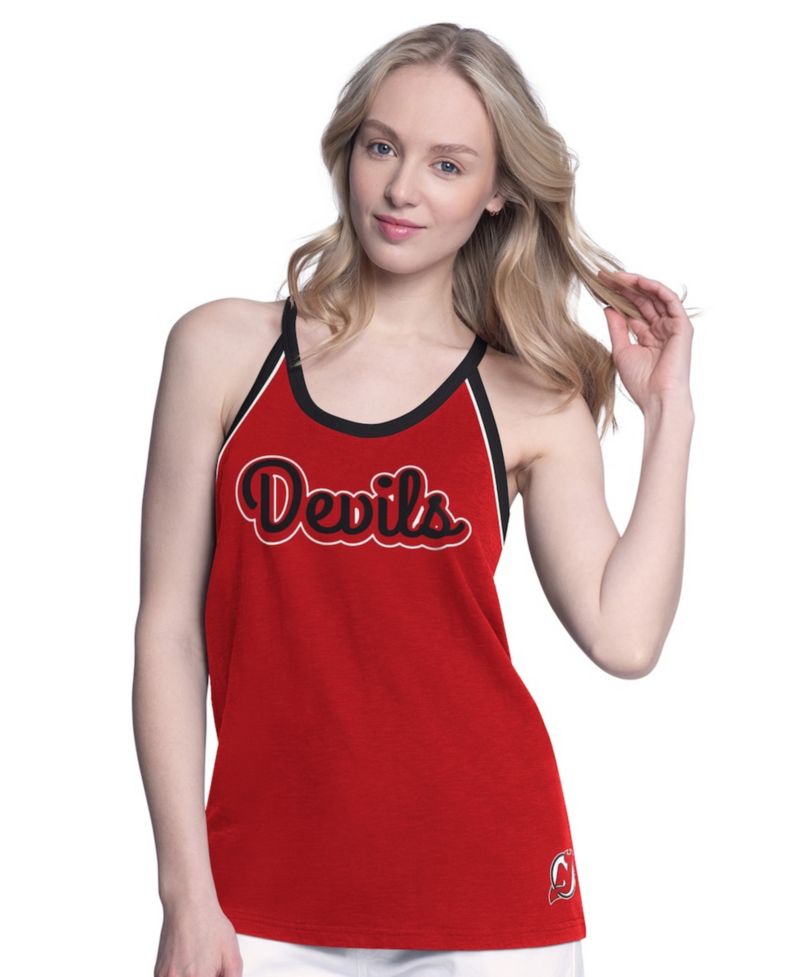 Women's Red New Jersey Devils Curveball Racerback Scoop Neck Slub Tank Top