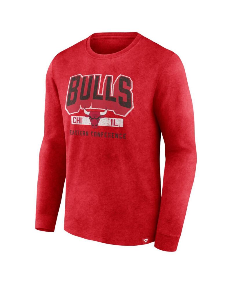 Men's Heather Red Distressed Chicago Bulls Front Court Press Snow Wash Long Sleeve T-shirt