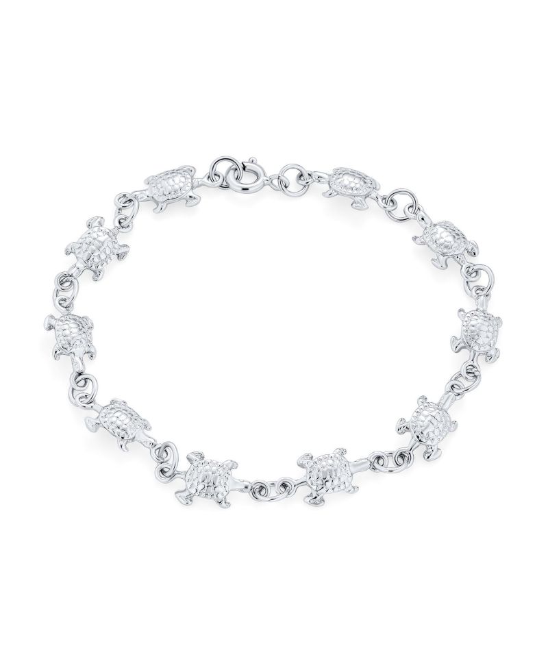 Nautical Turtle Charm Bracelet .925 Sterling Silver Vacation Keepsake 7.5"