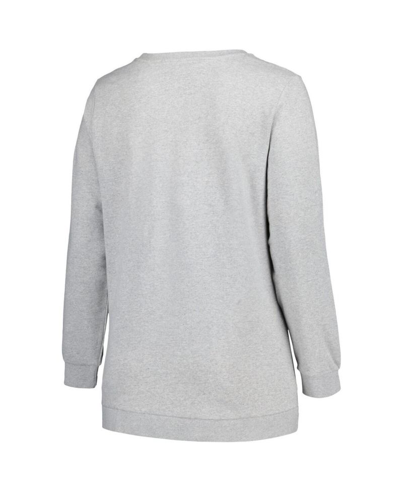 Women's Heather Gray Nebraska Huskers Plus Size Side Stripe Pullover Sweatshirt