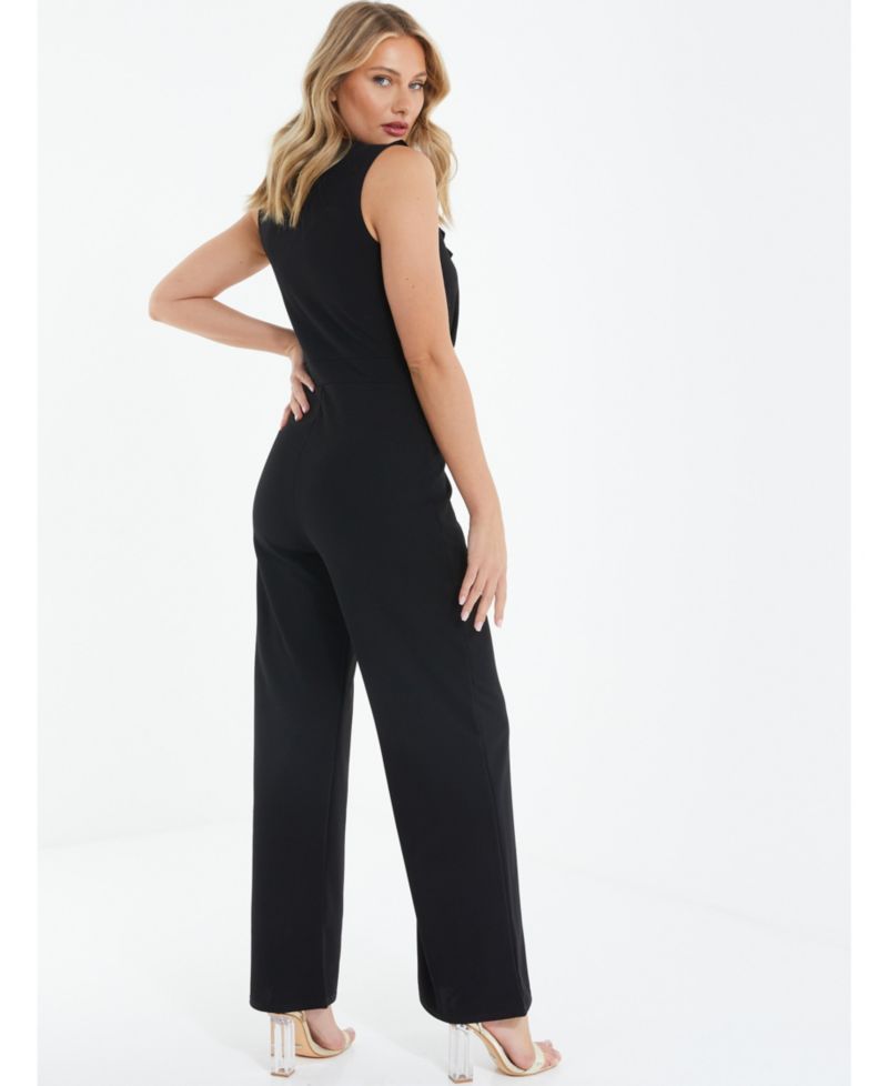 Women's Scuba Crepe Frill Buckle Dress - Black