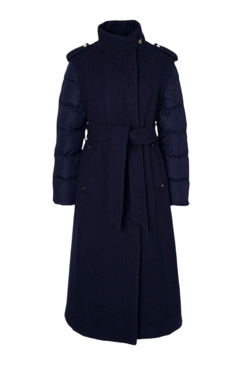 Women's Wool High Neck Puffer Belted Midi Coat