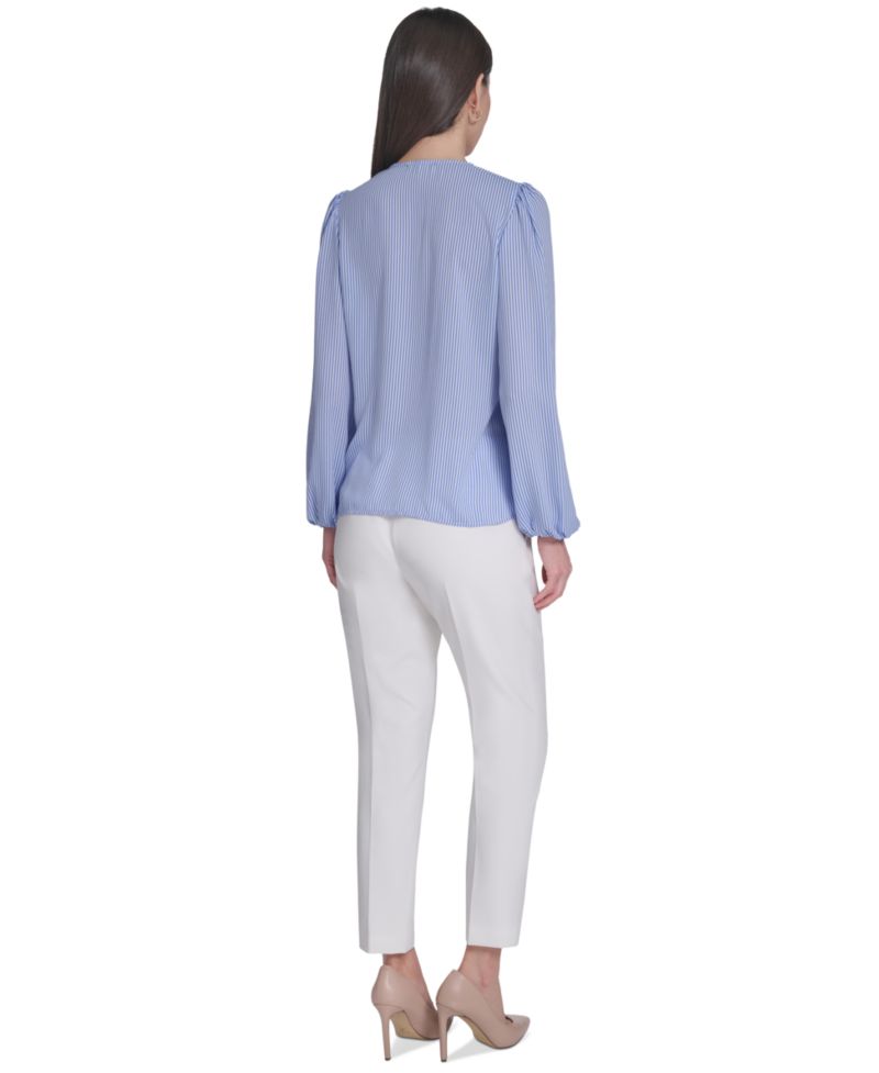 Women's V-Neck Striped Ruffle Blouse