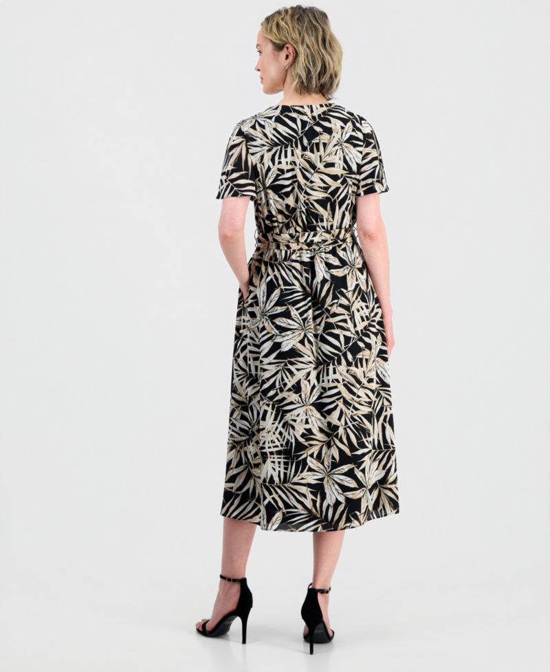 Women's V-Neck Flutter-Sleeve Midi Dress