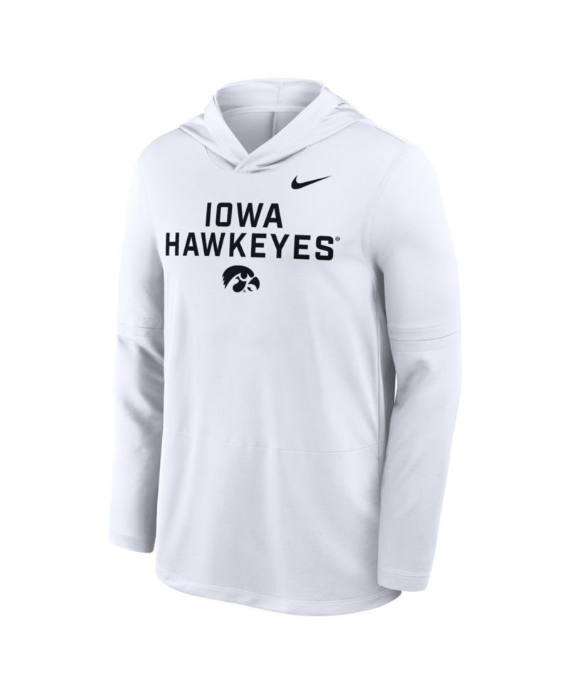 Men's White Iowa Hawkeyes 2025 Sideline Performance Long Sleeve Hoodie T-Shirt