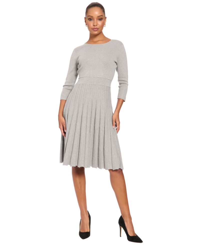Women's Fit & Flare Crewneck 3/4 Sleeve Sweater Dress