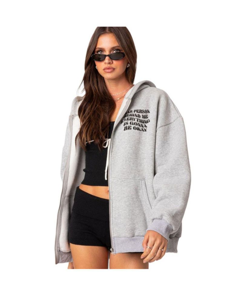 Women's Everything's ok zip up oversized hoodie