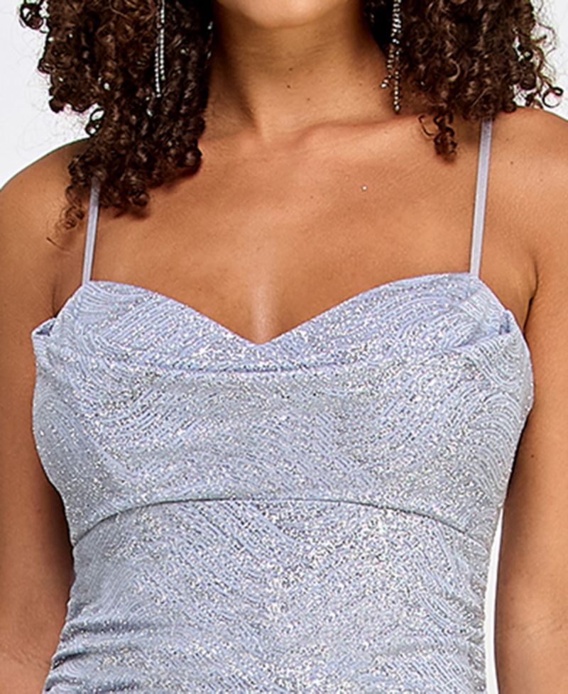 Juniors' Glitter Draped Front Gown