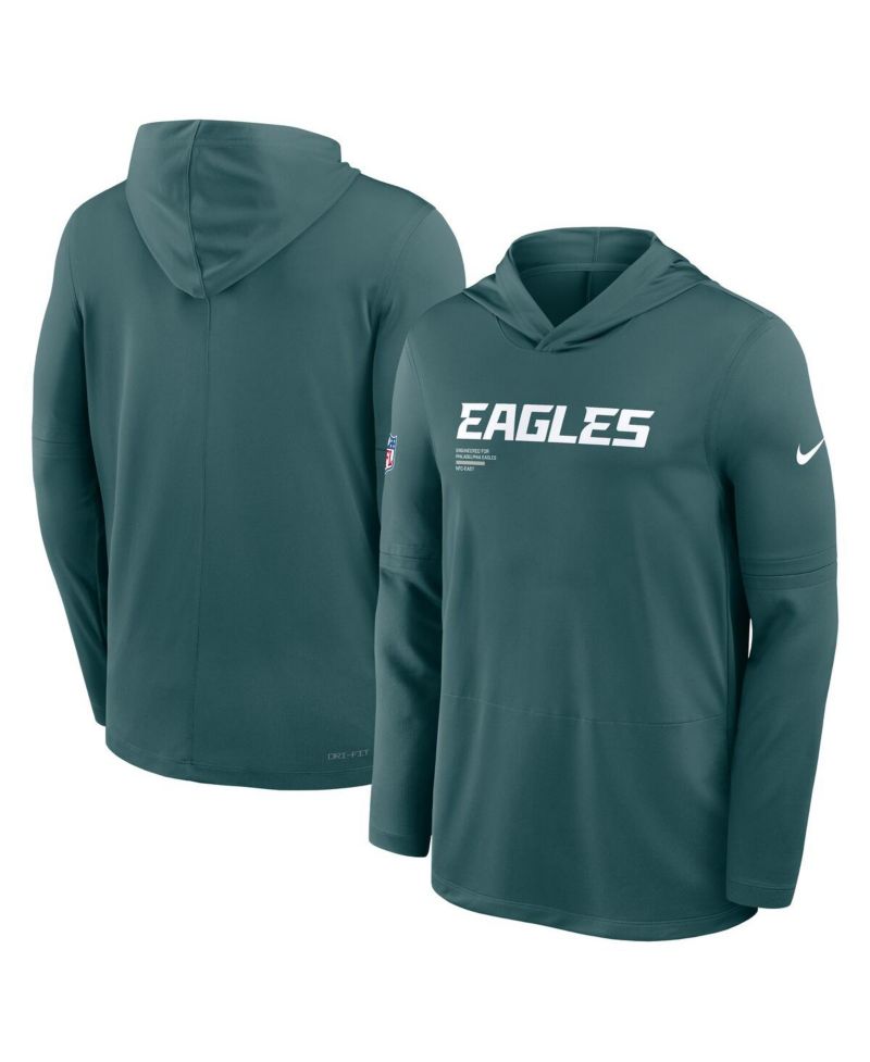 Men's Midnight Green Philadelphia Eagles Big & Tall Sideline Performance Long Sleeve Hoodie T-Shirt