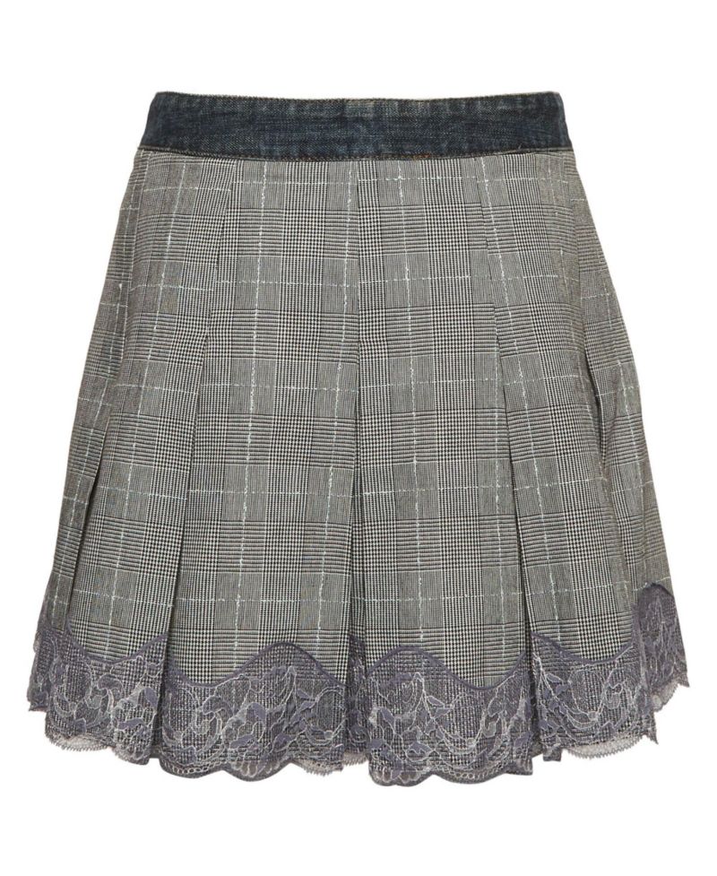 Pre-Owned Dolce and Gabbana Women's Plaid Denim Lace Detail Wrap Skirt