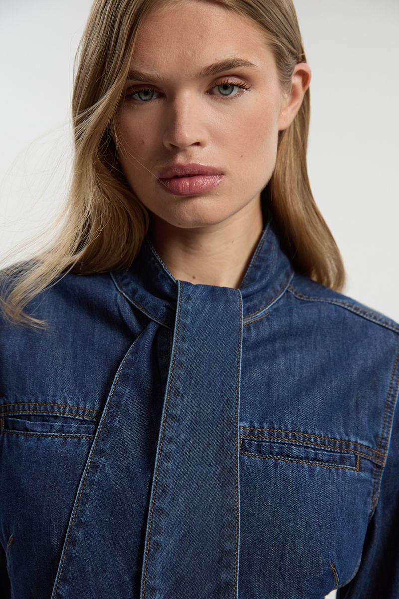 Women's Denim Pussybow Blouse