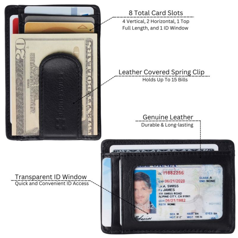 Men's RFID Money Clip Leather Minimalist Wallet Card Case ID Window