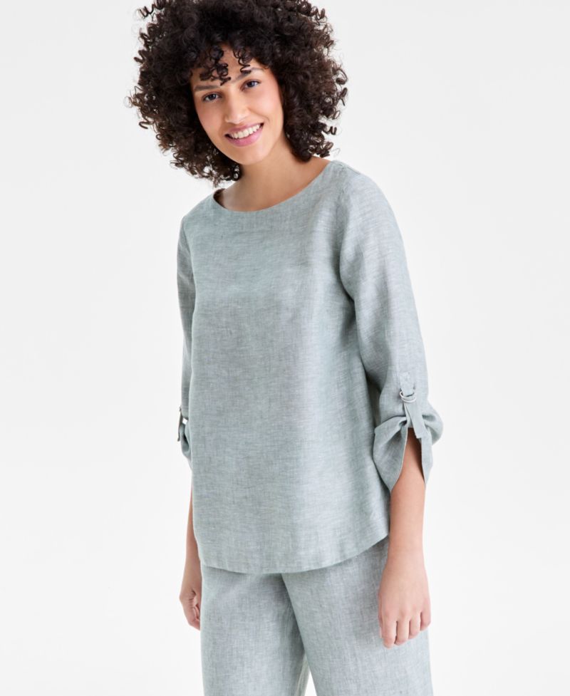 Petite 100% Linen Cuffed Top