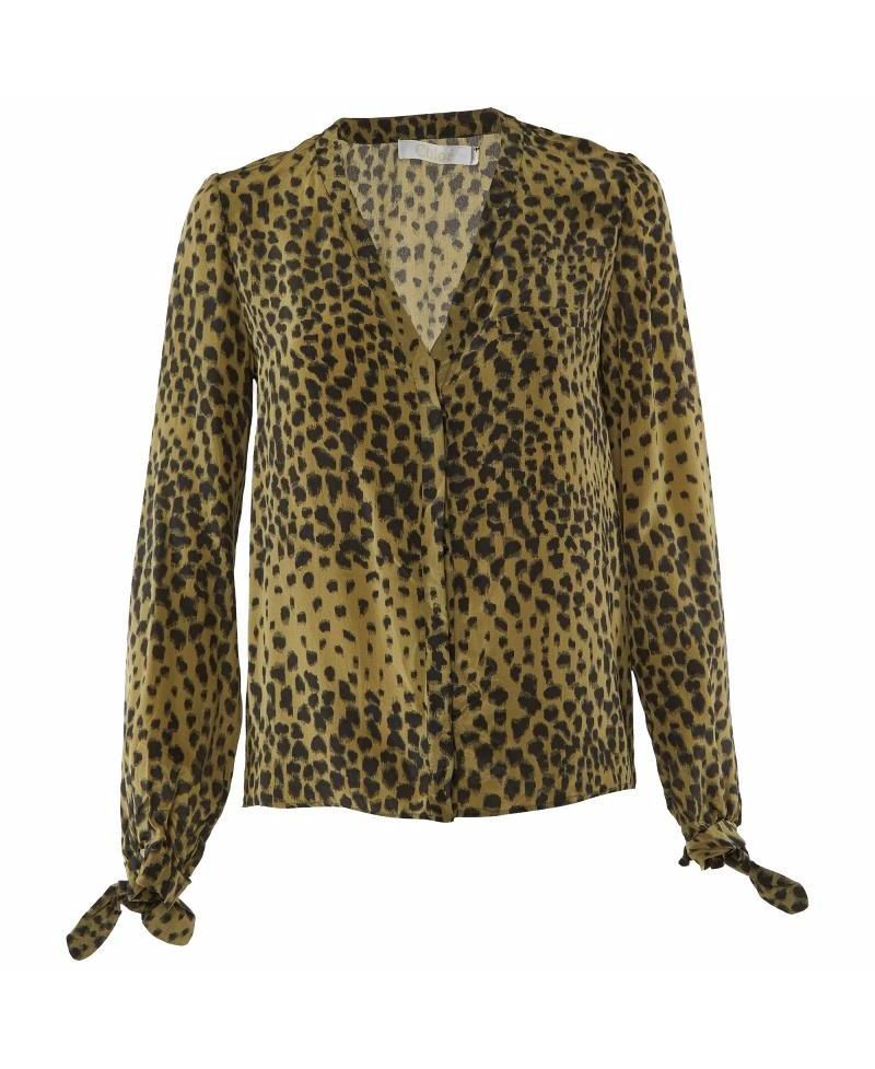Women's Animal Print Silk Tie-Cuff Blouse
