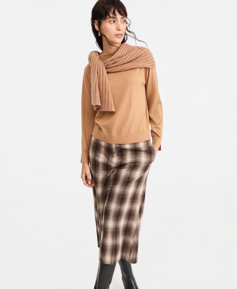 Women's Crewneck Raglan-Sleeve Wool Sweater