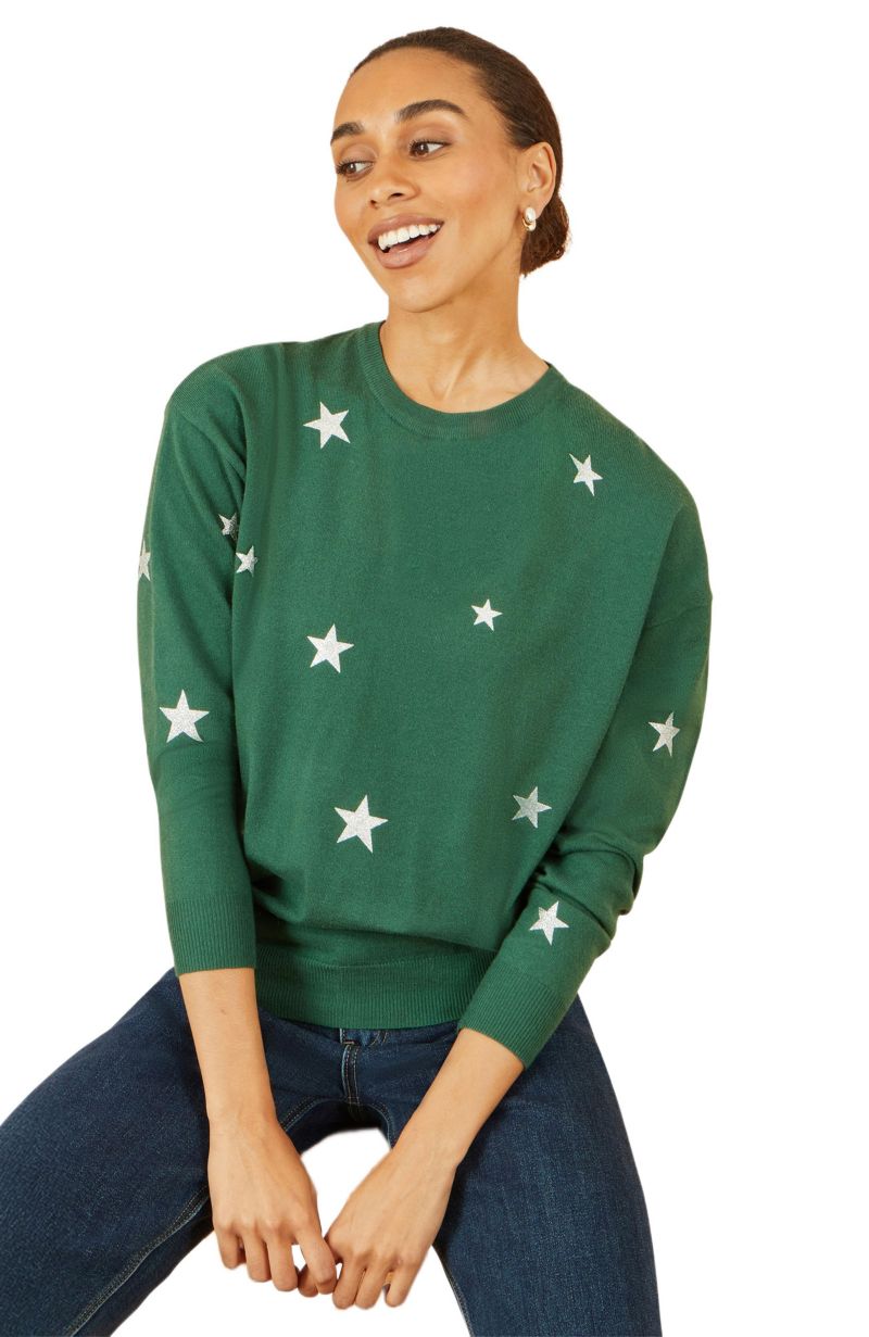 Women's Foil Star Print Relaxed Fit Sweater