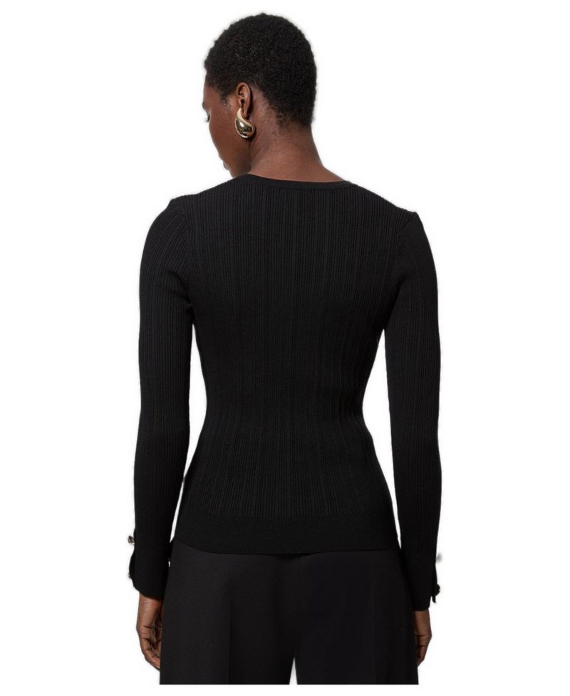 Women's Military Trim Rib Long Sleeve Knit Top