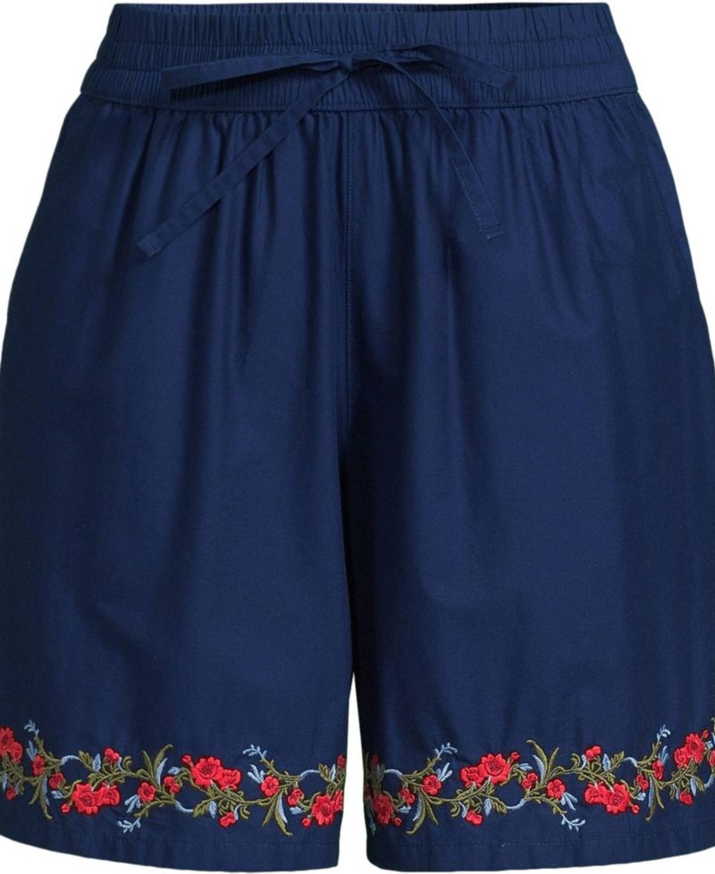 Women's Poplin Embroidered High Rise 7" Pull On Shorts
