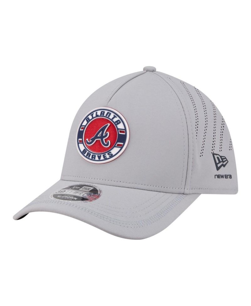 Men's Gray Atlanta Braves Patch 39THIRTY A-Frame M-Crown Perforated Flex Hat