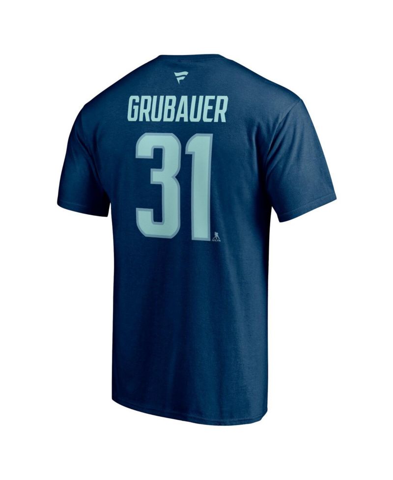 Men's Philipp Grubauer Deep Sea Blue Seattle Kraken Authentic Stack Name and Number T-shirt