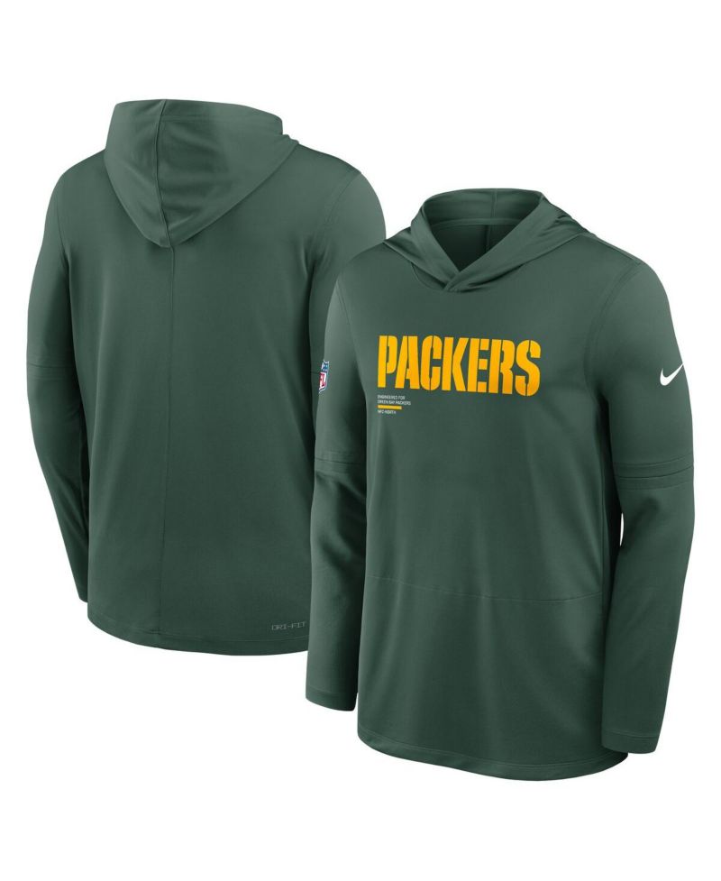 Men's Green Green Bay Packers Big & Tall Sideline Performance Long Sleeve Hoodie T-Shirt