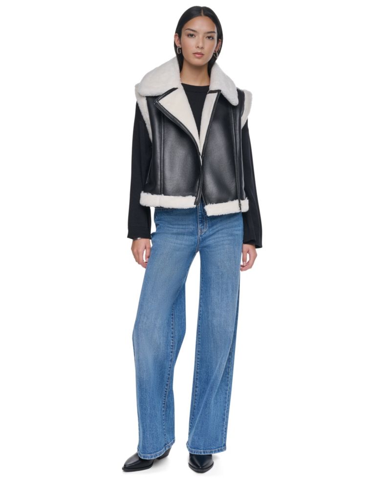 Women's Moto Faux Shearling Trim Vest