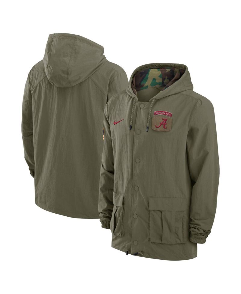 Men's Olive Alabama Crimson Tide 2024 Military Appreciation Full-Snap Hoodie Military Jacket