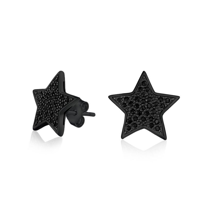 Patriotic Rock Star Sparkling Cubic Zirconia Micro Pave CZ Stud Earrings Sterling Silver