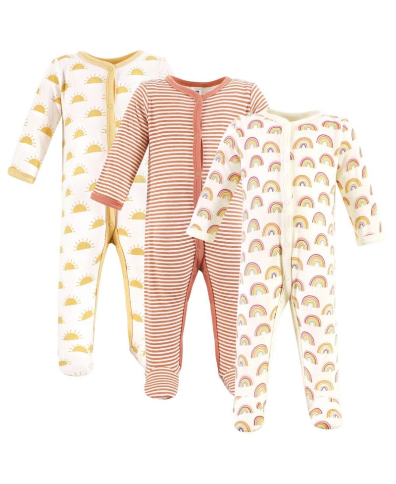 Baby Girls Hudson 0M-9M Cotton Sleep and Play 3-Pack, Sunshine And Rainbows
