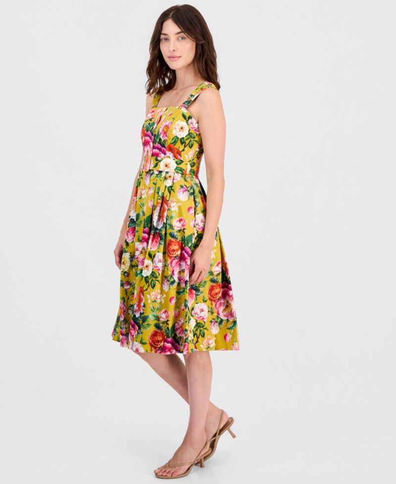 Women's Printed Square-Neck Fit & Flare Dress