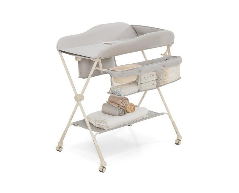 Portable Baby Changing Table with Water Basin and Rolling Wheels for Nursery