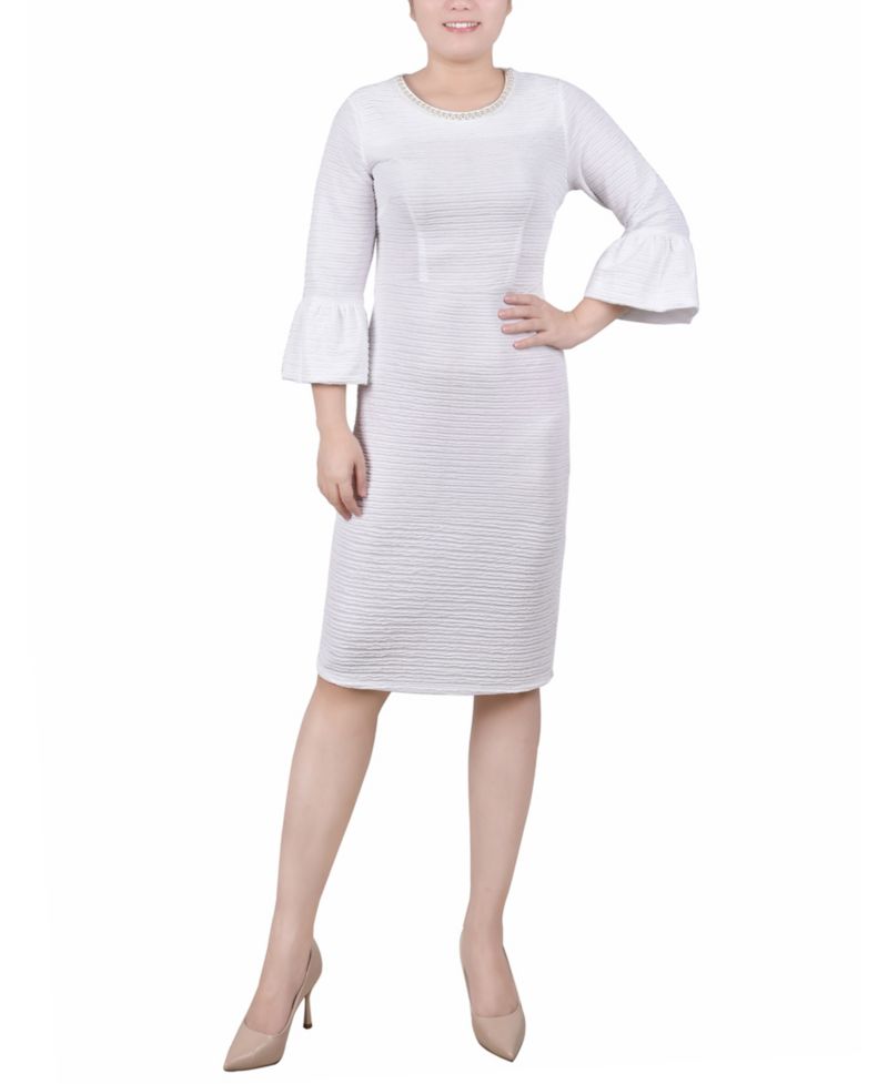 Petite 3/4 Length Imitation Pearl Detail Dress