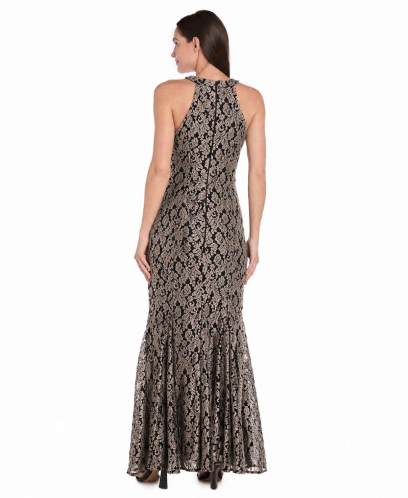 Women's Glitter Lace Halter Gown