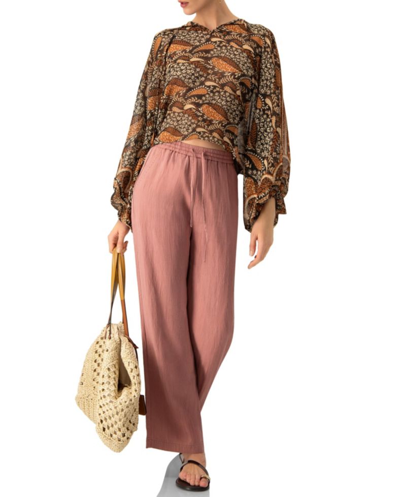 Women's Dolman Paisley Blouse with Neck Ties