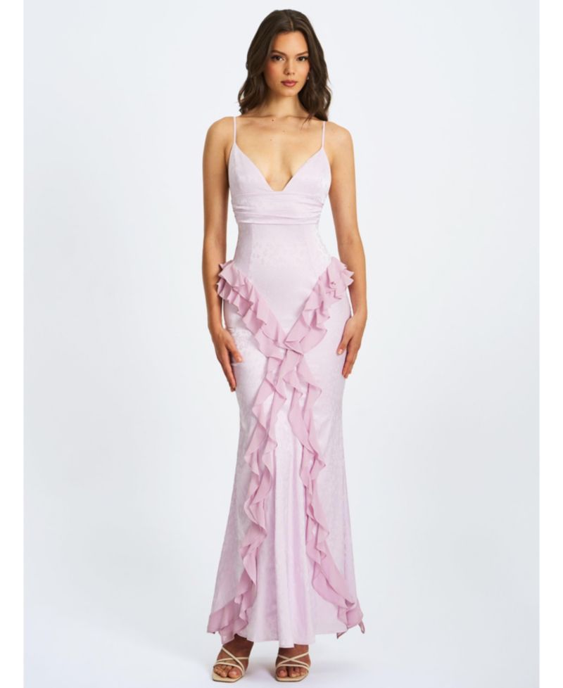 Women's Paolina Taro Pink Jacquard Ruffle Mermaid Maxi Dress