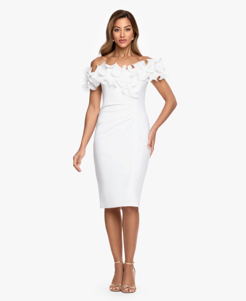 Women's Ruffled Off-The-Shoulder Scuba Crepe Dress