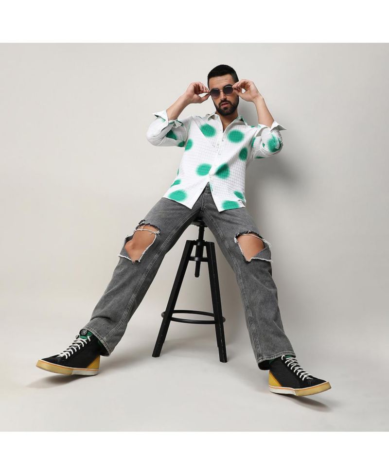 Men's Chalk White:Emerald Green Spraypaint Shirt