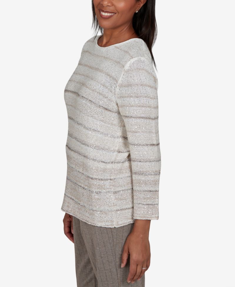 Petites Striped 3/4-Sleeve Pullover