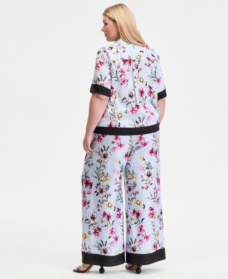 Plus Size Printed Wide-Leg Pull-On Pants