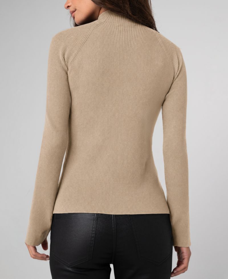 Petite Mock Turtleneck Long Flare Sleeves Ribbed Sweater