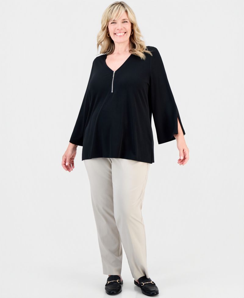 Plus Size Bell-Sleeve Zip-Neck Top, Macy's Exclusive
