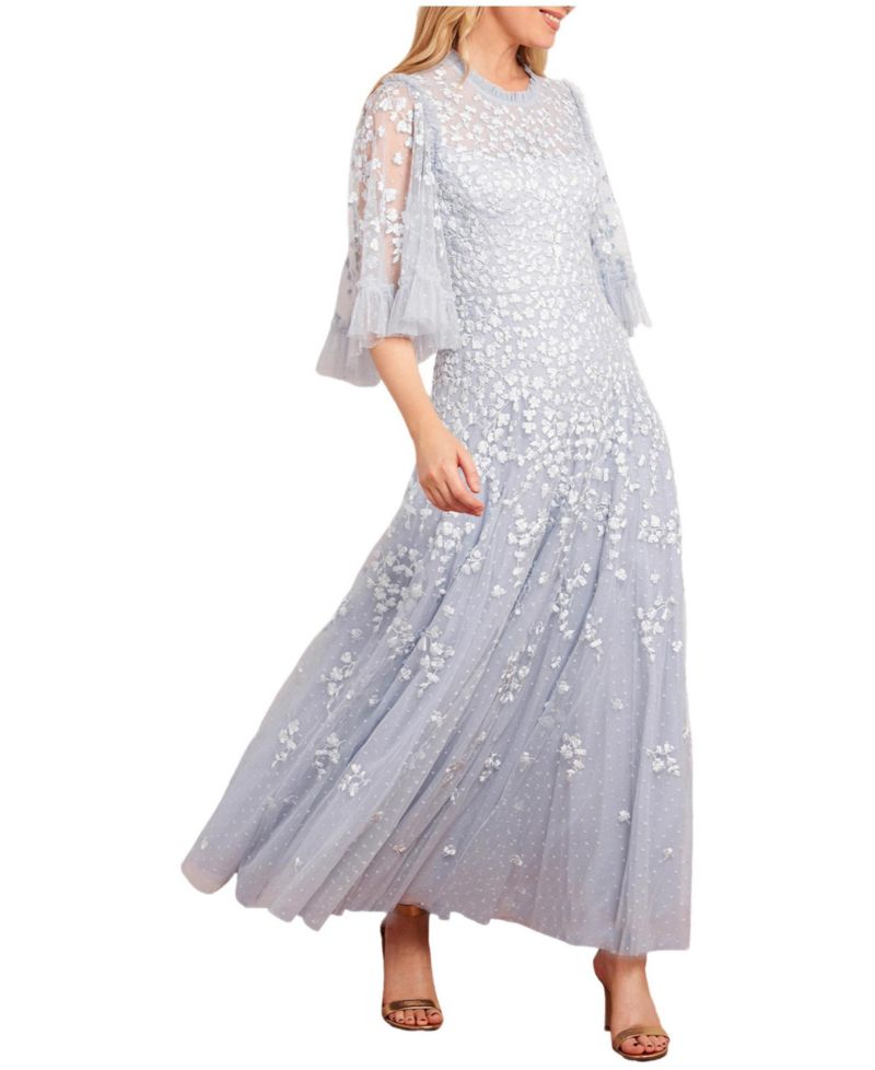 Women's Scatter Blossom Round Neck Ankle Gown