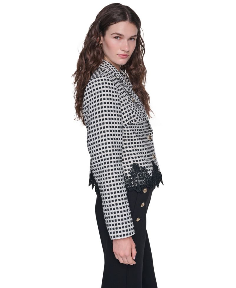 Women's Plaid Lace-Trim Blazer